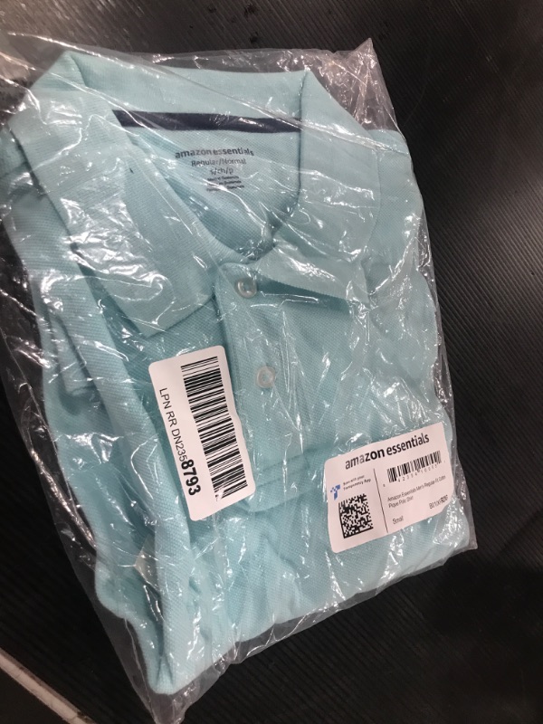 Photo 2 of Amazon Essentials Men's Regular-Fit Cotton Pique Polo Shirt SIZE Small Aqua Blue