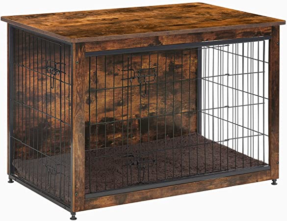 Photo 1 of DWANTON Dog Crate Furniture with Cushion, Large Wooden Dog Crate with Double Doors, Dog Furniture, Indoor Dog Kennel, Dog House, 38.5" L (38.5"L x 25.6"W x 26.8"H) Greige