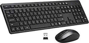 Photo 1 of Wireless Keyboard and Mouse Combo, 2.4G Silent Cordless Wireless Keyboard Mouse Combo for Windows Chrome Laptop Computer PC Desktop, 106 Keys Full Size with Number Pad, 1600 DPI Optical Mouse (Black)