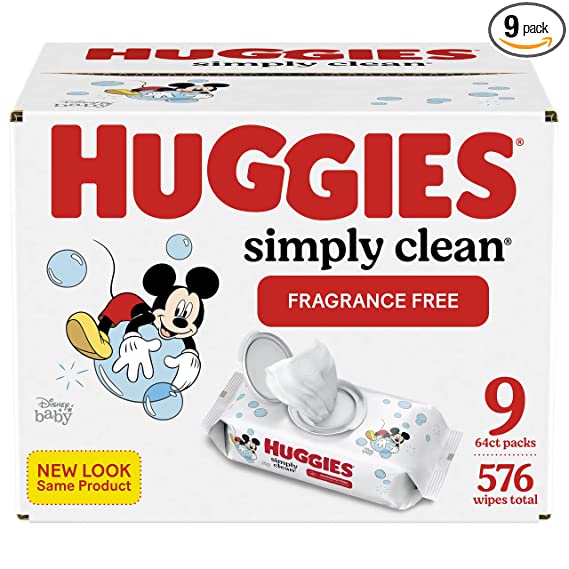 Photo 1 of Huggies Simply Clean Unscented Baby Wipes, 9 Flip-Top Packs (576 Wipes Total),64 Count (Pack of 9)
