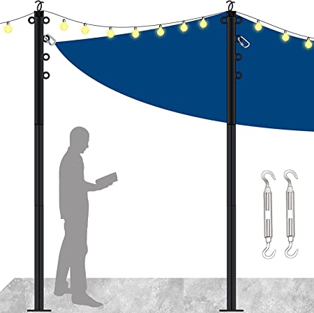 Photo 1 of 2 Pack 96inch Shade Sail Poles, Heavy Duty Sun Shade Poles - with Adjustable Turnbuckle for Shade Sail Canopy, Steel Post Stand w/Hooks for Outdoor String Light, Patio, Backyard
