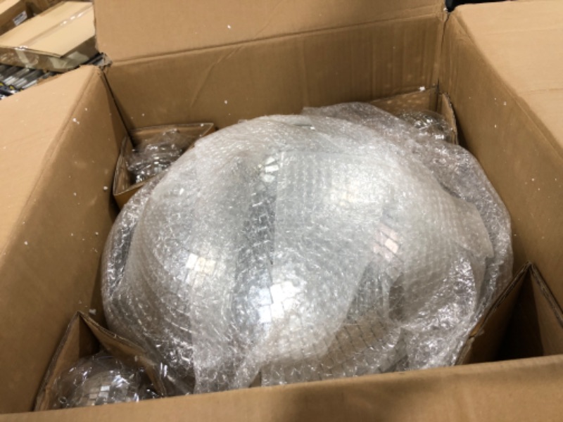 Photo 1 of 4 Pack Large Disco Ball Silver Hanging Disco Balls Reflective Mirror Ball Ornament for Party Holiday Wedding Dance and Music Festivals Decor Club Stage Props DJ Decoration (4 Inch, 20 Inch)