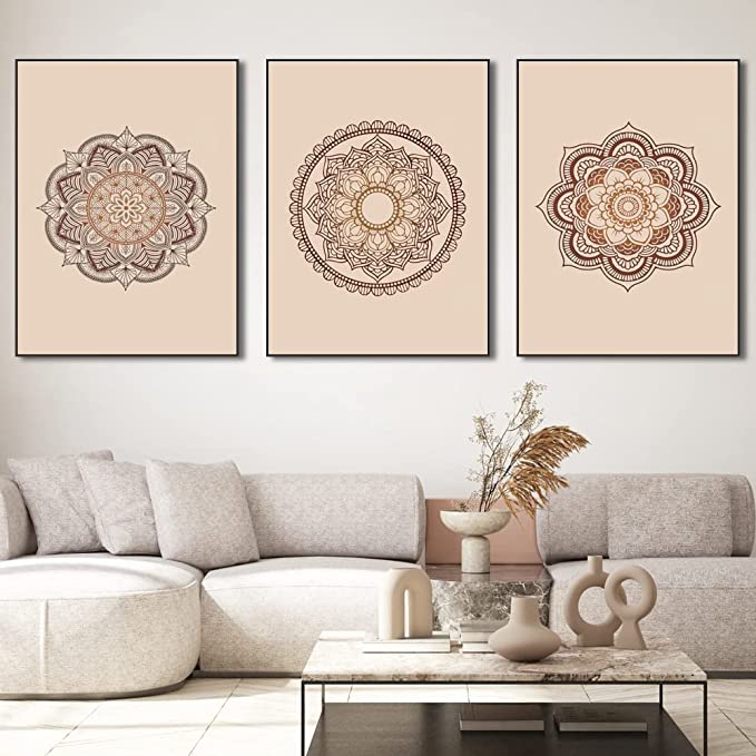 Photo 1 of 3 pieces of Framed Canvas Wall Art Boho Abstract Flower Artwork Pictures for Living Room Bedroom Dining Room Office Wall Decor, Size: 20 x 28 inches x 3 pieces
