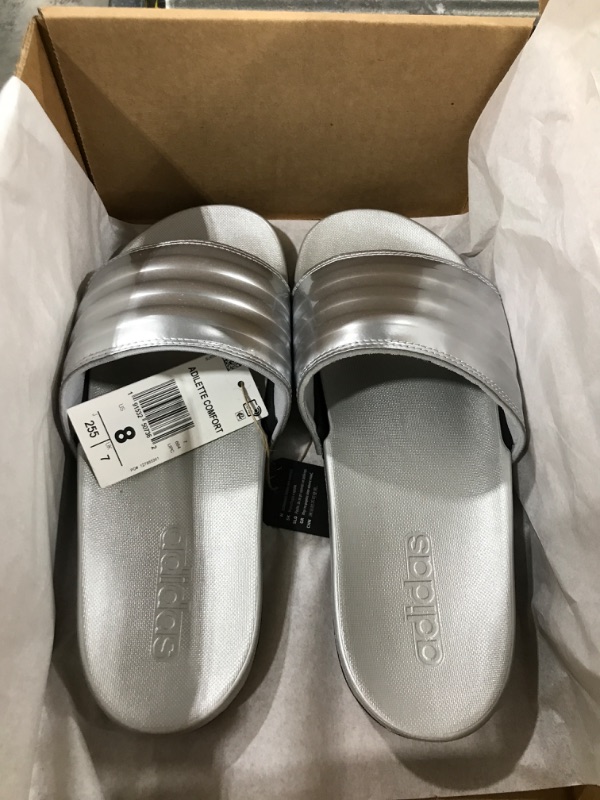 Photo 2 of adidas Women's Adilette Comfort Slides Sandal 8 Silver Metallic/Silver Metallic - Size 7 