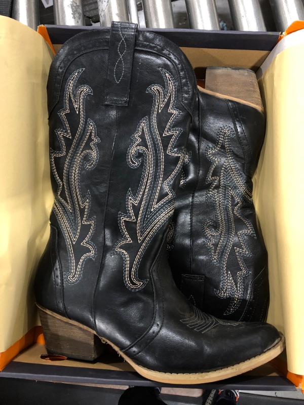 Photo 2 of HISEA Rollda Cowboy Boots Women Western Boots Cowgirl Boots Ladies Pointy Toe Fashion Boots 11 Black