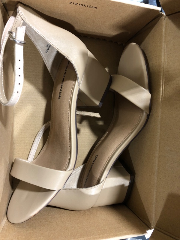 Photo 2 of Amazon Essentials Women's Two Strap Heeled Sandal 7.5 Beige, Faux Leather