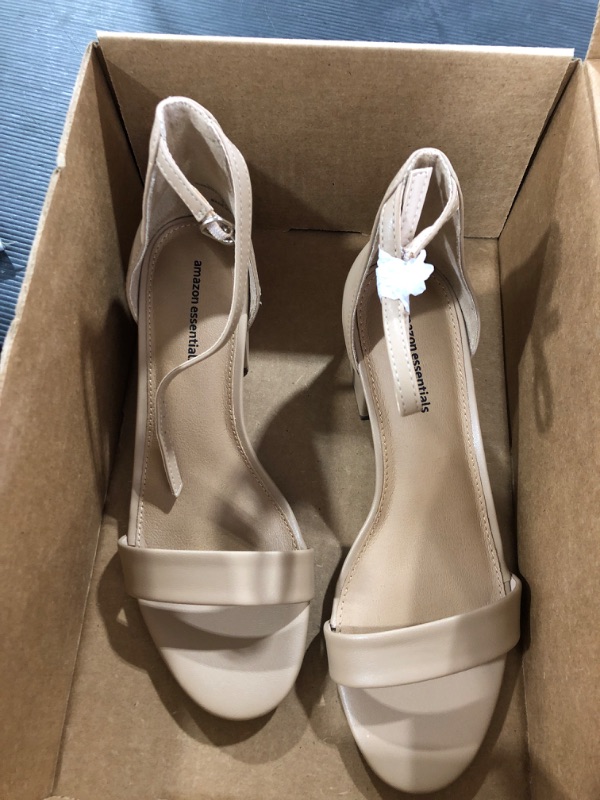 Photo 2 of Amazon Essentials Women's Two Strap Heeled Sandal 8 Beige, Faux Leather