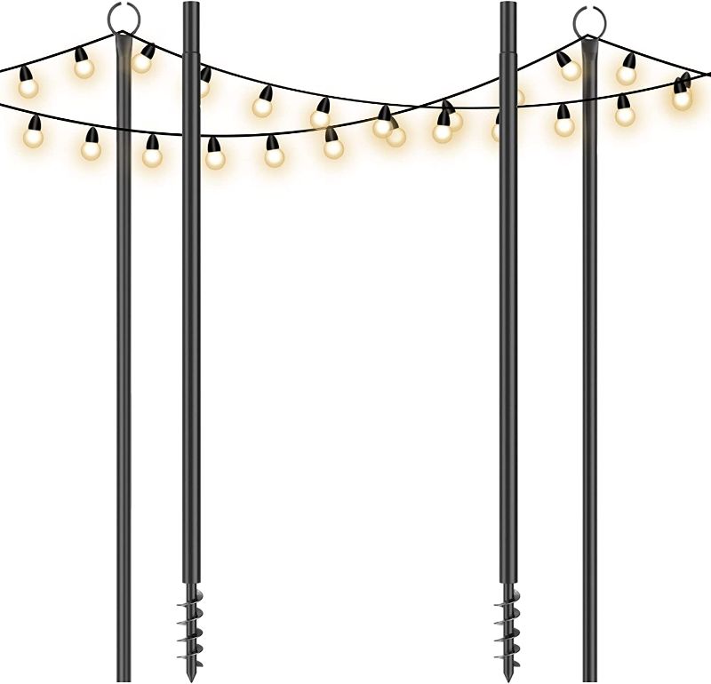 Photo 1 of (2 pack) Kincubow String Light Poles, Outdoor String Light Poles for Outside String Lights, 10ft Spiral Screw-in
