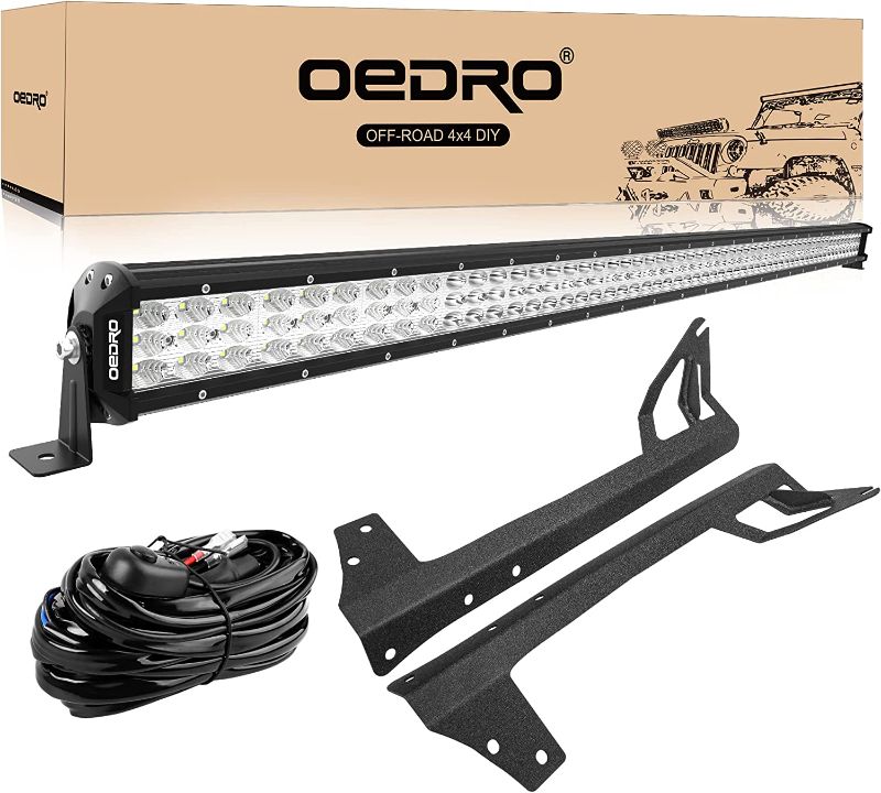 Photo 1 of OEDRO LED Light Bar Tri-Row 52 Inch 758W Combo Off Road Lights Driving Fog Light Work Lamp + Upper Roof Windshield Mounting Bracket Compatible with 2007-2018 Jeep JK Wrangler + Wiring Harness--box damage 