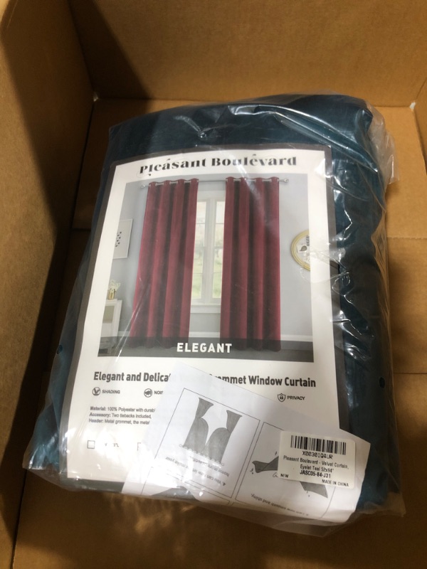 Photo 3 of PLEASANT BOULEVARD | Velvet Curtains [2 Panels] Elegant Living Room Bedroom Window Drape Curtain, Grommet Eyelet Style (52 x 84in, Teal) 