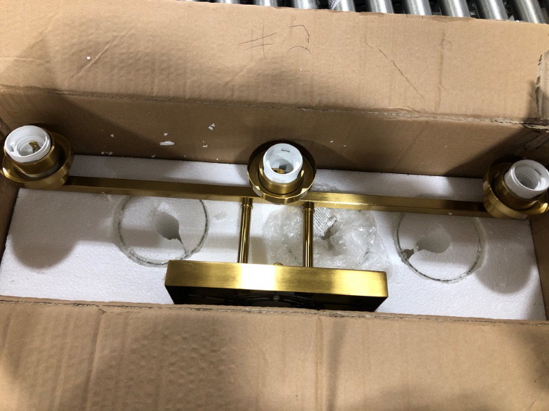 Photo 2 of Gold Bathroom Light Fixtures, 3 Light Brushed Gold Bathroom Vanity Lights with Clear Grooved Glass Shade, Modern Gold Bathroom Lights Over Mirror, Vanity Lighting Fixtures, 23.5" W x 10.7" H Gold 3 Light 23.5 Inch