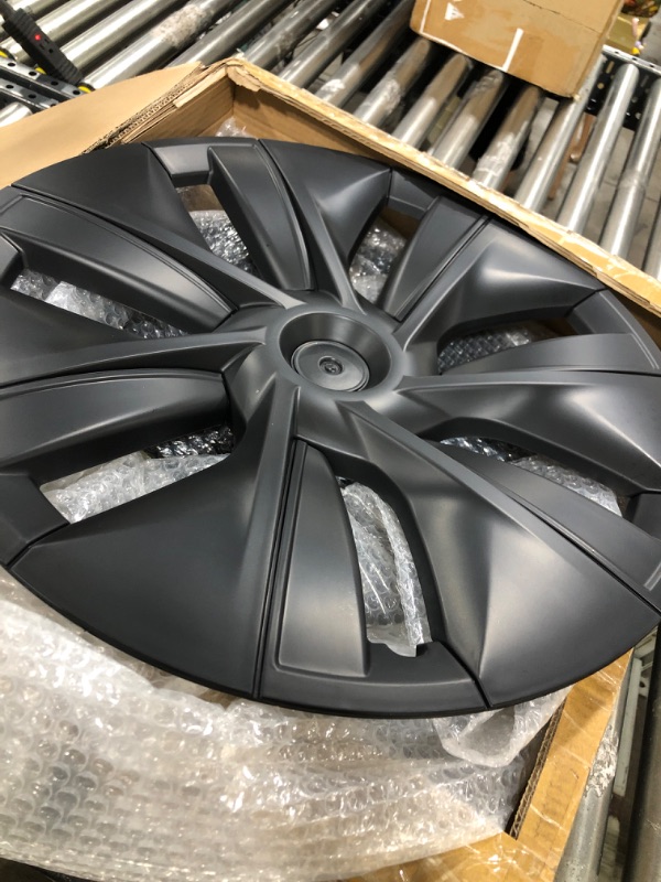 Photo 1 of Limsas Tesla Model Y Wheel Cover Hubcap 19 Inch,Tesla Model Y Accessories, Matte Black Wheel Cover HubCaps Compatible with Tesla Model Y 2021-2023,Hubcaps with Four Logos,Set of 4