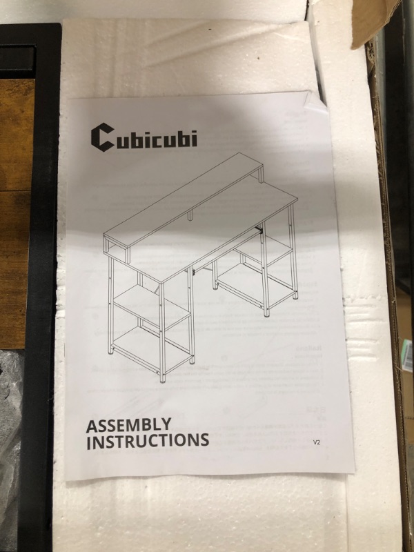 Photo 5 of CubiCubi 47 Inch Computer Desk with Storage Shelves Monitor Stand Keyboard Tray, Home Office Desk, Study Writing Table, Brown Rustic Brown