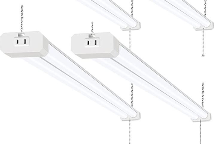 Photo 1 of 2 Pack 4FT LED Shop Light, Linkable Utility Shop Lights, 42W, 5000K Daylight White Shop Light for Garages, Workshops,Hanging or FlushMount, Power Cord with Pull Chain Switch, ETL