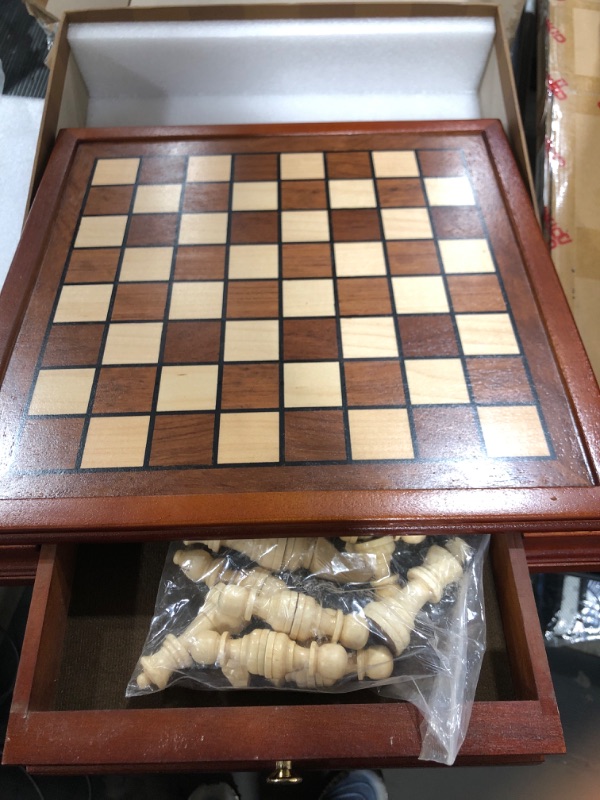 Photo 3 of AMEROUS 12.8'' Magnetic Wooden Chess Set / 2 Built-in Storage Drawers / 2 Extra Queen / Gift Package / Chess Rules / Classics Strategy Board Games Chess Sets for Kids and Adults