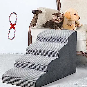 Photo 1 of 4 Tiers High Density Foam Pet Steps for Dogs or Cats with Cover, Anti-Slip Design at Bottom of Ramps, Suitable for Pets with Joint Pain, Old Cats, Fat Pets, Short Legged Pets -Gray
