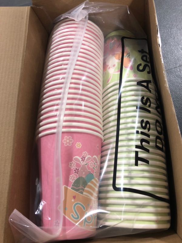 Photo 2 of 100 Pack Easter Disposable Paper Coffee Cups Bulk Paper Cups 12 oz Coffee Paper Cups Hot Cold Beverage Drinking Cups with Bunny Chicken Easter Egg Basket Pattern for Easter Spring DIY Crafts Supplies