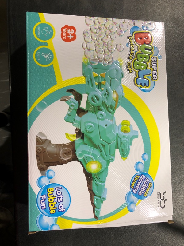 Photo 1 of ScharkSpark Bubble Gun, Large Bubble Machine Gun with Deformable Design & 2 Bottles of Bubble Solution for Kids Ages 4-8, Dinosaur Bubble Gun with 3000+ Bubbles & Light for Boys & Girls Birthday Gifts