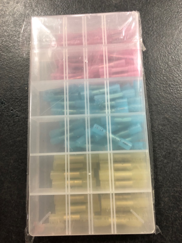 Photo 1 of 100Pcs Heat Shrink Butt Connectors, Insulated Waterproof Crimp Terminals, Electrical Wire Connectors, Butt Splice for Marine, Automotive, Stereo(3 Colors / 3 Sizes)