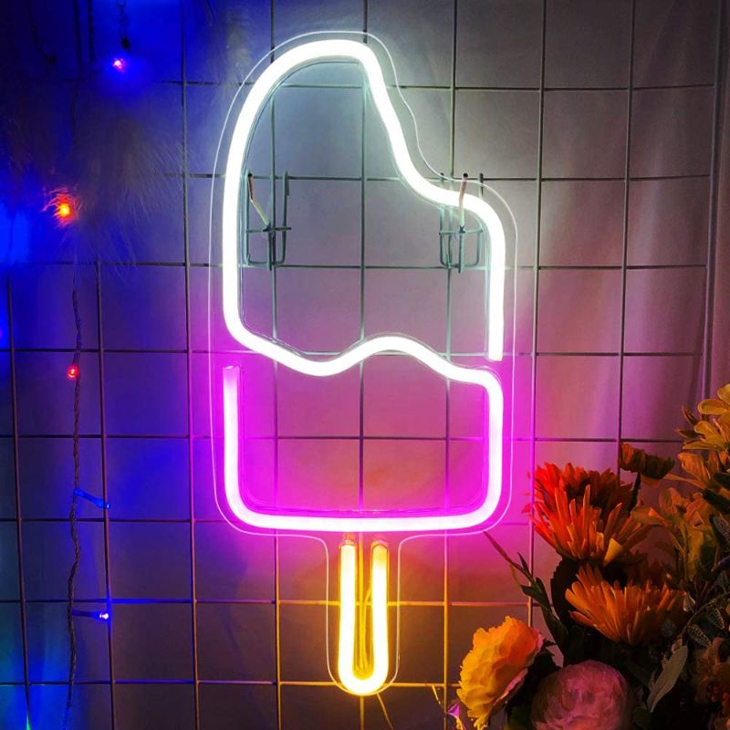 Photo 1 of Popsicle Neon Sign - Protecu USB Powered 3D Art LED Signs Neon Lights for Bedroom | Light Up Acrylic Neon Signs for Wall Decor Birthday Wedding Party Halloween Christmas Room Decorations