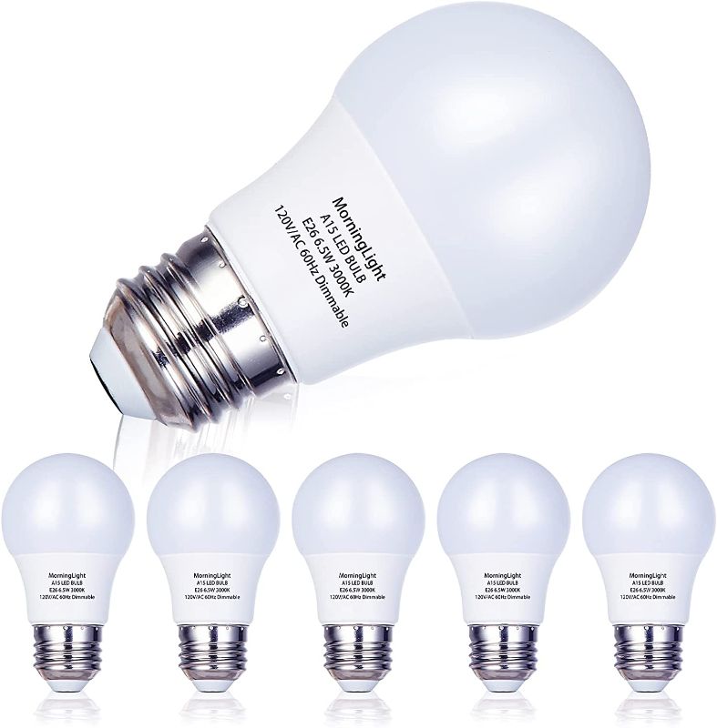 Photo 1 of 6 Pack A15 LED Bulb, 6.5W Equivalent 60 Watt Dimmable Light Bulb 3000K Soft White E26 Base 60 Watt Globe Light Bulb G45/A15 Shape LED Appliance Bulb for Ceiling Fan, Fixtures, 600LM
