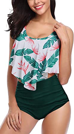 Photo 1 of Angerella Women Ruffled Overlay High Waist Tankini Tummy Control Bathing Suits L