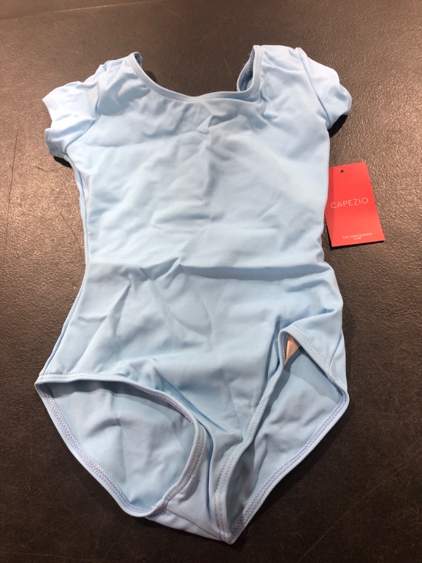 Photo 2 of Capezio Girls Short Sleeve Leotard - Girls 8-10 Light Blue M