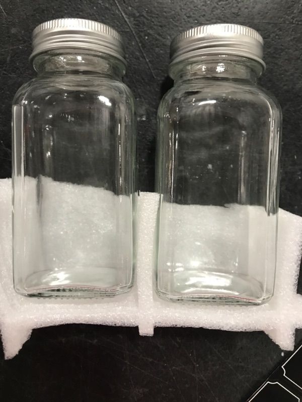 Photo 1 of 4 oz Clear Glass Spice Jars,Empty Square Spice Bottles,Glass Seasoning Jars,Spice Containers with Aluminum Caps,Shaker Lids, 2 pack 