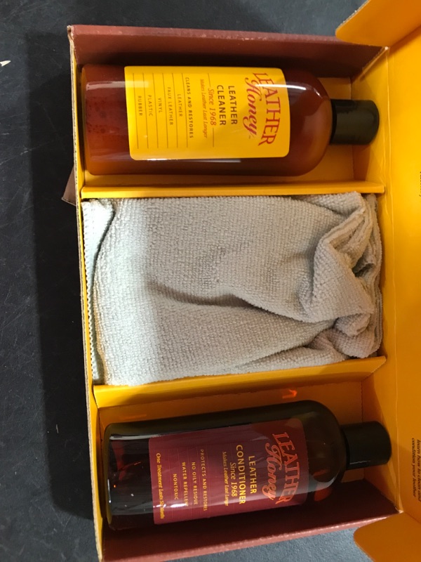 Photo 2 of Leather Honey Complete Leather Care Kit Including Leather Conditioner (8 oz), Leather Cleaner (8 oz) and Two Applicator Cloths for use on Leather Apparel, Furniture, Auto Interiors, Shoes, Bags
