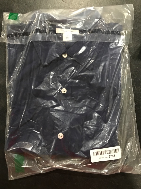 Photo 2 of Amazon Essentials Men's Regular-Fit Long-Sleeve Plaid Poplin Shirt Small Navy