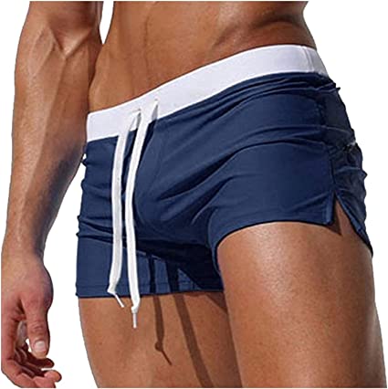 Photo 1 of  Fashion Swimming Shorts Swimming Trunks Men's Two-Color Stitching Lace-up Beach Shorts large