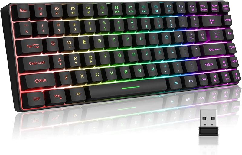 Photo 1 of RedThunder K84 Wireless Gaming Keyboard, 1850mAh Rechargeable Battery, 75% Ultra-Compact TKL Mechanical Feel Mini Keyboard with RGB LED Lighting Effects for PC/Windows/MAC/PS4/PS5/XBOX Gamer (Black) 