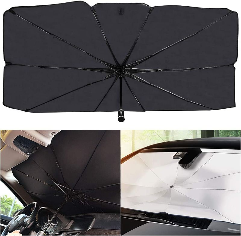 Photo 1 of AIKESI Car Umbrella Sun Shade Cover for Windshield UV Reflecting Foldable Front Car Sunshade Umbrella, Easy to Use/Store, Fit Most Vehicle, 57'' x 31''