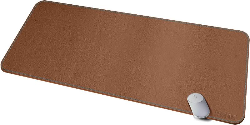 Photo 1 of CENNBIE Leather Desk mat,47.2"x19.6" Extended Leather Gaming Mouse Pad/Mat, Large Office Writing Desk Computer Leather Mat Mousepad,Waterproof (Brown)