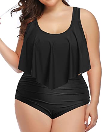 Photo 1 of Aqua Eve Two Piece Plus Size Swimsuit for Women High Waisted Bathing Suit Tummy Control Tankini Top Bikini Bottom 20W