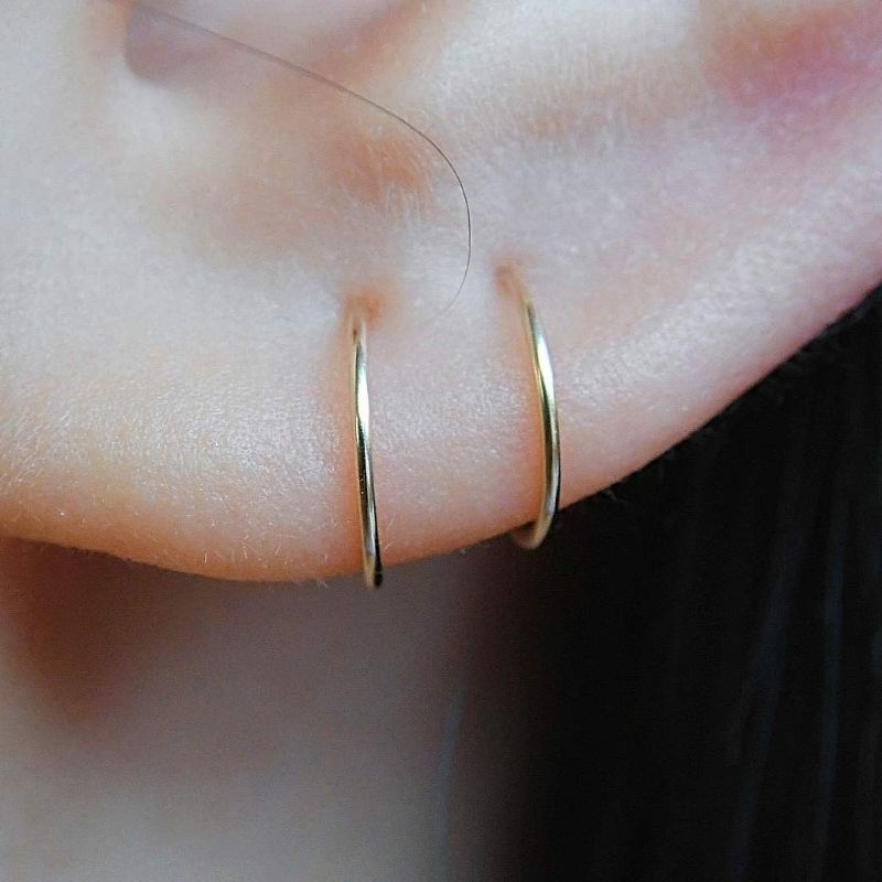 Photo 1 of 14K Gold Filled Small Hoop Earrings for Cartilage Nose, Tiny Thin 7mm Piercing Hoop Ring 22 Gaug