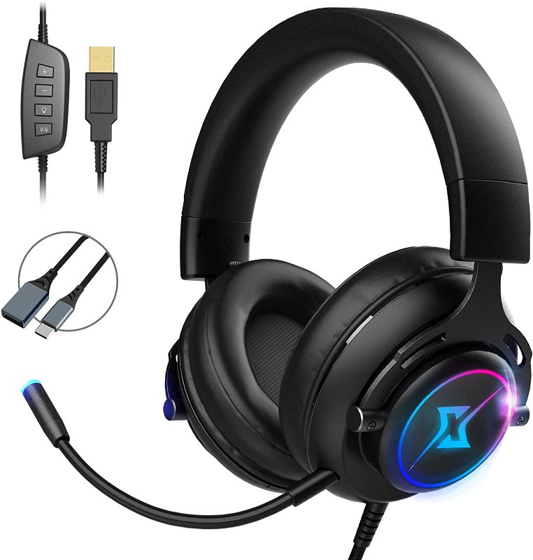 Photo 1 of targeal Gaming Headset with Microphone - 7.1 Surround Sound/USB Wired/Detachable Microphone/Breathable Cushions - Gamer Headphone for PS5/ PS4/ Switch/PC/Laptop/Mac,with USB Type C Cable