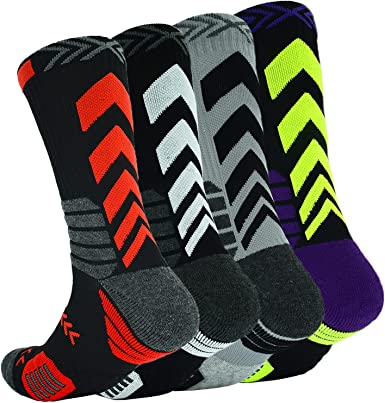 Photo 1 of 4Pack Elite Basketball Socks, Cushioned Athletic Sports Crew Socks for Men & Boys 