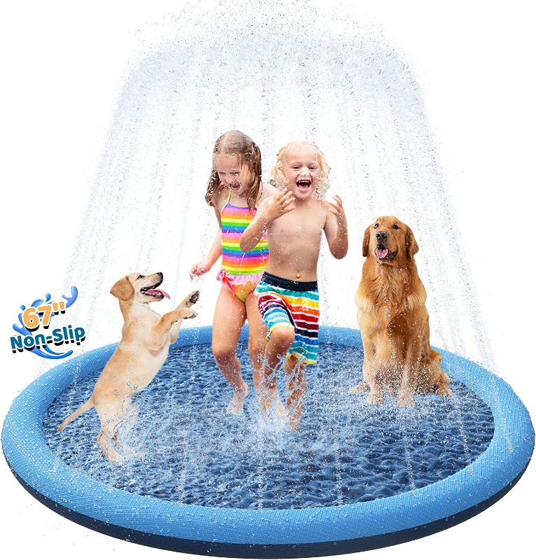 Photo 1 of YAUNGEL Splash Pad for Dogs, 67in Non Slip Splash Pad Sprinkler for Kids Thickened Durable Dog Pool Splash Pad Pet Summer Outdoor Water Toys