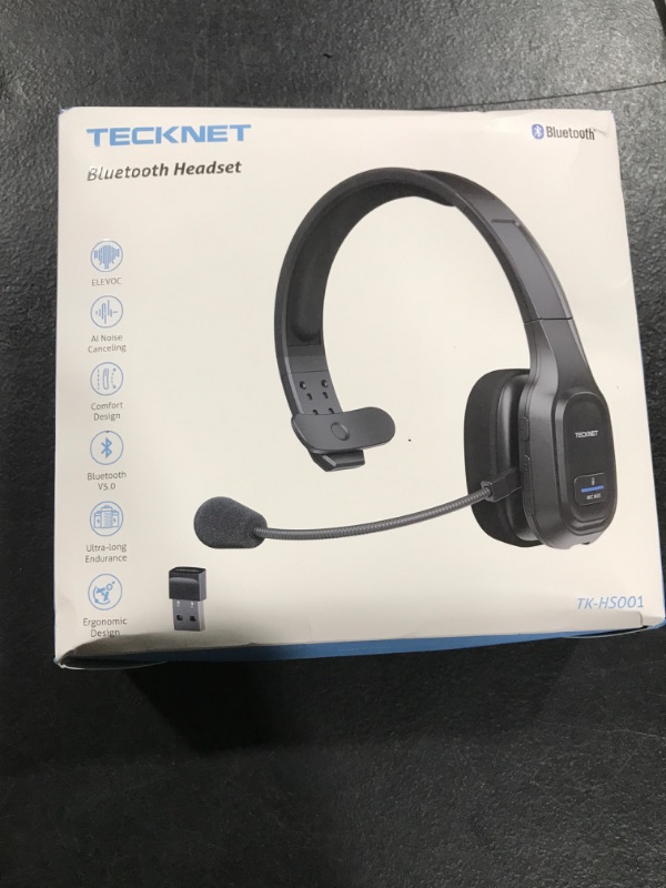 Photo 2 of TECKNET Trucker Bluetooth Headset with Microphone Noise Canceling Wireless On Ear Headphones, Hands Free Wireless Headset for Cell Phone Computer Office Home Call Center Skype (Black)