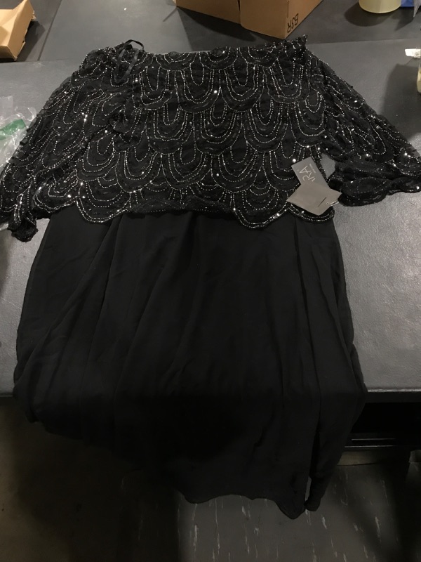 Photo 2 of J Kara Women's 3/4 Scallop Beaded Pop Over Gown 12 Black/Mercury SIZE 12