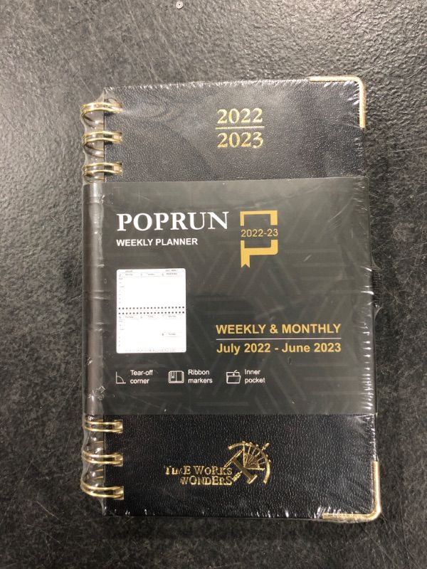 Photo 2 of POPRUN Academic Planner 2022-2023 Purse Size 4.25" x 6.75" - Small Planner July 2022 - June 2023 with Hourly Schedule & Vertical Weekly Layout, Monthly Calendars, Hardcover - Black Black Small-4.25 x 6.75