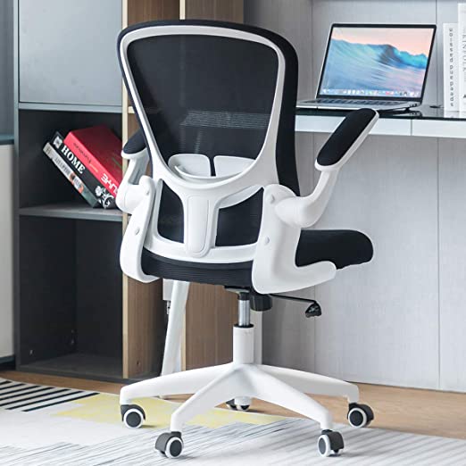 Photo 1 of Sytas Office Chair Ergonomic Desk Chair Computer Task Mesh Chair with Flip-up Arms Lumbar Support and Adjustable Height, White
