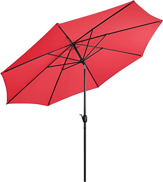 Photo 1 of Yaheetech 11FT Patio Umbrella Outdoor Market Table Umbrella with Push Button Tilt & Crank for Garden/Lawn/Deck/Backyard/Pool/Beach, 8 Ribs,Red
