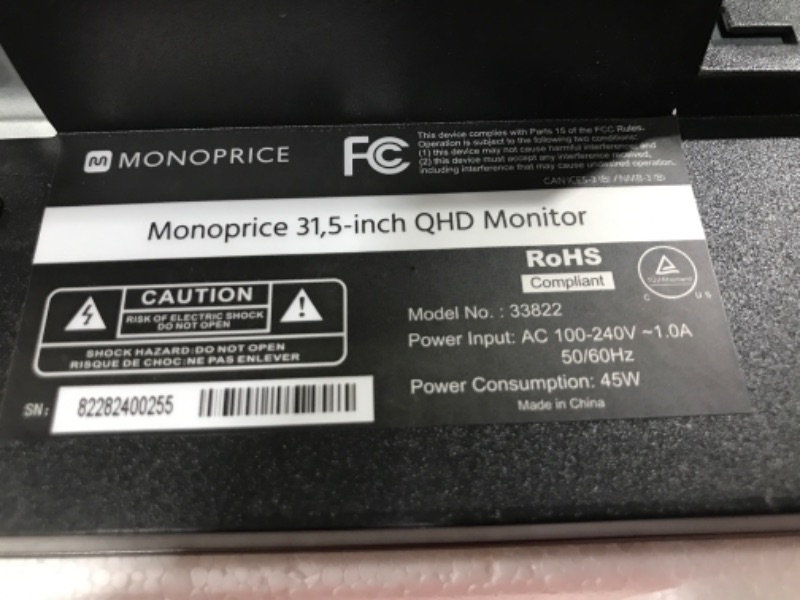 Photo 1 of Monoprice 31.5" QHD 1440p 144Hz VA Frameless Aluminum Desktop Monitor with Height Adjustable Stand 
