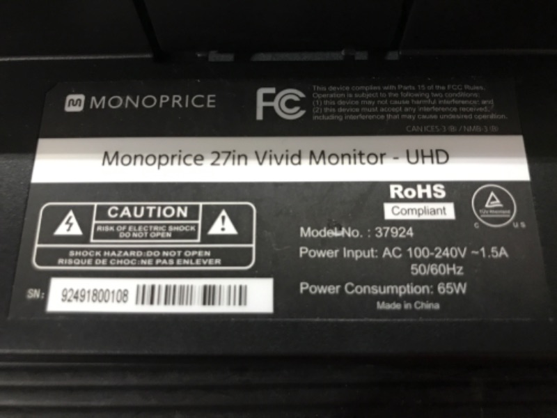 Photo 4 of Monoprice 27in Vivid Monitor - 4K UHD 60Hz 100% sRGB 100% Adobe RGB 97% DCI-P3 D
