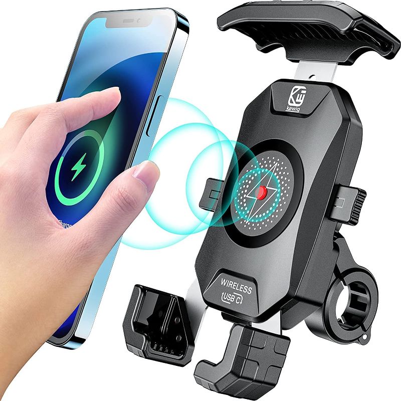 Photo 1 of KEWIG Waterproof Motorcycle Phone Mount Qi 15W Wireless & USB C 20W Fast Chargeing Port, One-Push Automatically Lock & Quick Release Handlebar Cell Phone Holder for 4-7'' Phones
