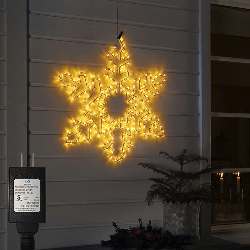 Photo 1 of 27" Christmas Decorations Snowflake Hanging Lights Outdoor Christmas Snowflake Lights Plug in Window Snowflake Sculpture Lights with Long 16.8ft Leading Cable for New Year Wall Window Porch Decor 