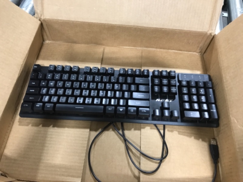 Photo 1 of NPET K10 Wired Gaming Keyboard, LED Backlit, Spill-Resistant Design, Multimedia Keys, Quiet Silent USB Membrane Keyboard for Desktop, Computer, PC (Black)----unable to test 

