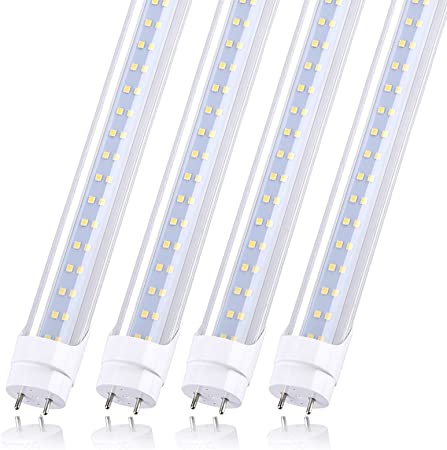 Photo 1 of 28w Led Tube Light Bulb 4ft, 3360 Lumens, Cold White 6000K, Ballast Bypass Required, Bypass T8 T10 T12 Ballast 80W F48T8 Fluorescent Replacement Dual-End Powered Clear Cover AC 85-265V Pack of 4
